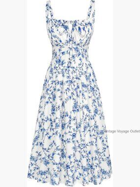 Floral Midi Dress with Corset Bodice Square Neck Smocked Back A-Line Sundress
